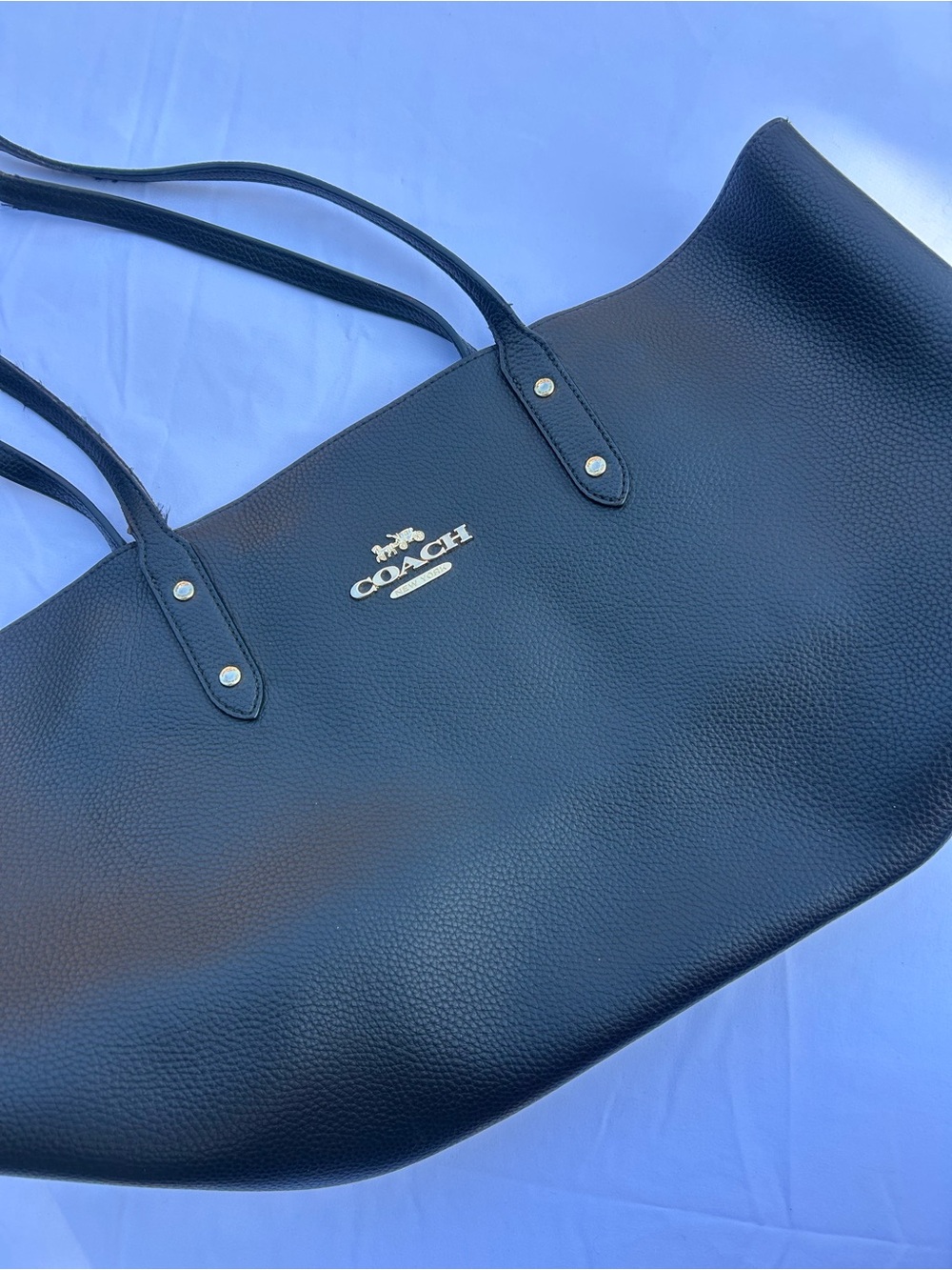 Coach Black Pebbled Leather Tote with Gold Logo